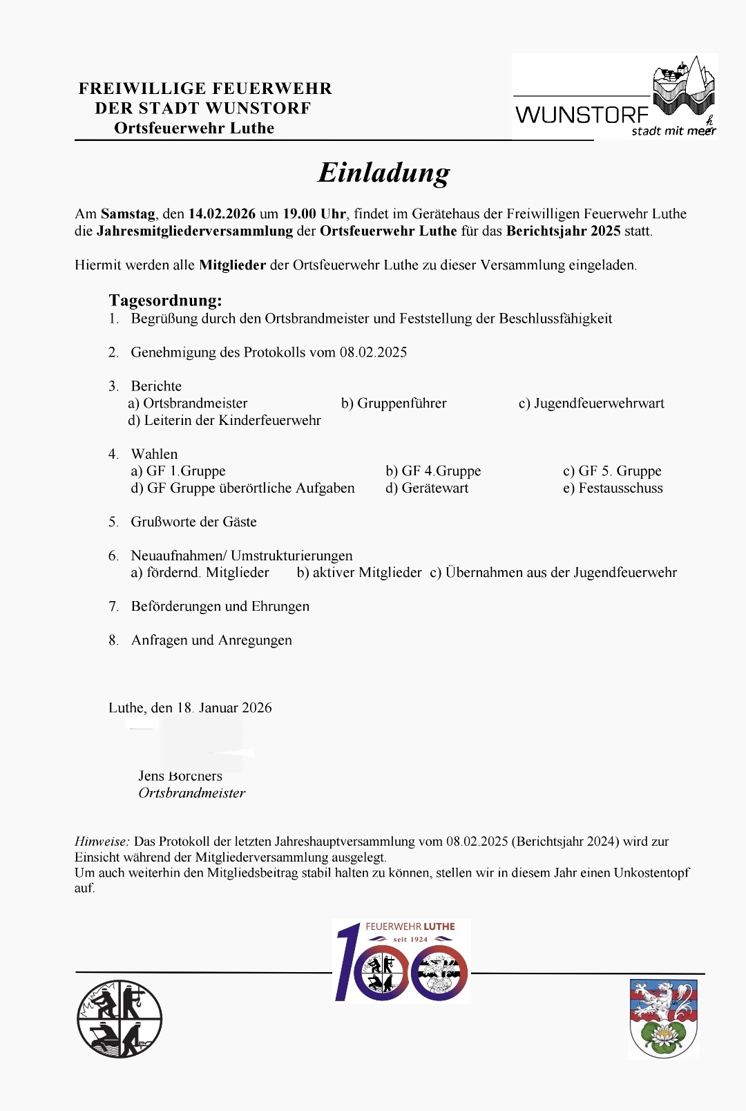 Einladung zur Jahreshauptversammlung 